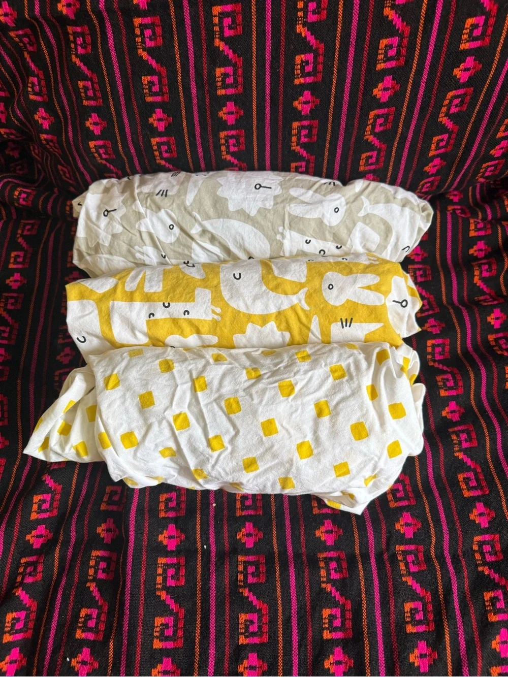 Crate&Barrel Yellow and White Printed Baby Swaddle Set